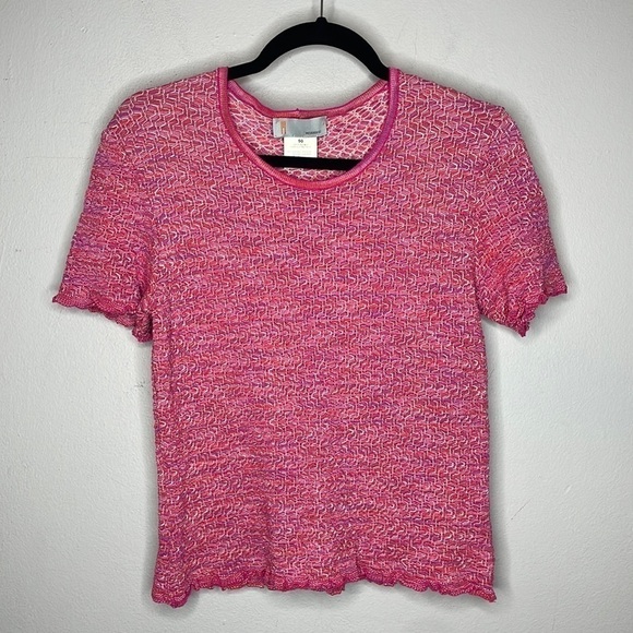 M by Missoni | Women’s Pink Lettuce Hem Short Sleeve Top Size 14 - Picture 1 of 6